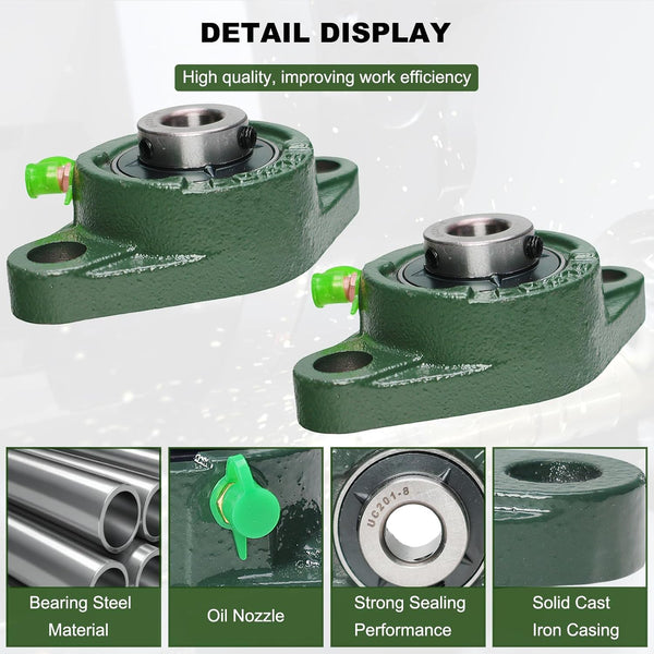 SACKORANGE Bộ 2 bạc đạn gối đỡ UCFL201-8 – Gối đỡ mặt bích – Bạc đạn thép, lỗ 1/2", tự lựa