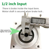 Hộp số hành tinh tỷ số truyền 10:1 cho động cơ NEMA 34 – Trục vào 1/2" (12.7 mm), trục ra 16 mm – Ứng dụng cho máy CNC, máy cưa vòng.