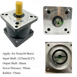 Hộp số hành tinh tỷ số truyền 10:1 cho động cơ NEMA 34 – Trục vào 1/2" (12.7 mm), trục ra 16 mm – Ứng dụng cho máy CNC, máy cưa vòng.