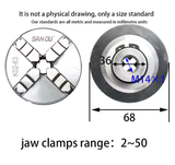 Mâm Cặp 4 Chấu Tự Định Tâm K02-50/63/80/100 – Cơ Cấu Cuộn Tay – Dùng cho Máy Tiện Mini & Máy Công Cụ Chính Xác