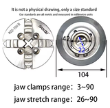 Mâm Cặp 4 Chấu Tự Định Tâm K02-50/63/80/100 – Cơ Cấu Cuộn Tay – Dùng cho Máy Tiện Mini & Máy Công Cụ Chính Xác